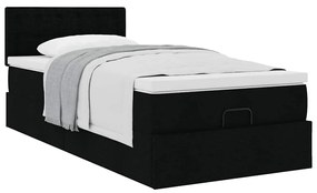 Cama otomana com colchão 100x200 cm tecido preto