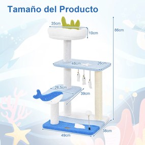 Arranhador para gatos de 86 cm Torre para gatos com tema de oceano de 3 níveis Postes de arranhar para gatos com tema de oceano Postes de arranhar cob