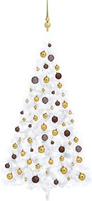 Meia árvore Natal artificial pré-iluminada c/ bolas branco