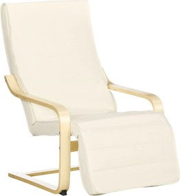 HOMCOM Poltrona Relax com Apoio para os Pés Ajustável Estofada em Tecido com Estrutura de Madeira 66,5x94x100 cm Creme | Aosom Portugal