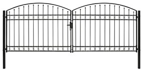 vidaXL Portão p/ cerca porta dupla topo arqueado 400x150 cm aço preto