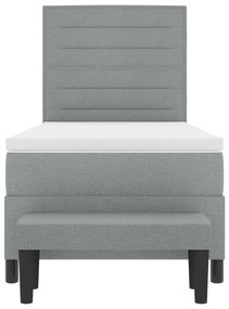 Cama Box Spring com Colchão &amp; Banco Cinzento-Claro 90x200 cm Tecido