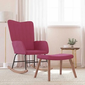 vidaXL Cadeira de baloiço com banco veludo vermelho tinto