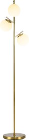 Candeeiro de pé para sala de estar em metal com 3 abajures esféricos brancos em vidro fosco, 40 W, Ø 27 x 169 cm (altura), acabamento dourado