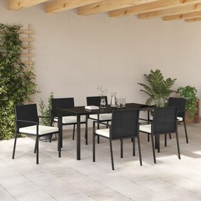 Conjunto de Jantar para Jardim 7 Peças Preto Rattan PE