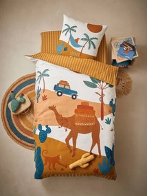 Conjunto capa de edredon + fronha de almofada para criança, Wild Sahara castanho medio liso com motivo