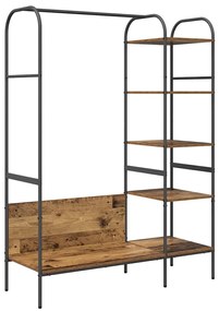 Cabide para Roupas com Prateleiras de Madeira Antiga 120x44x160 cm
