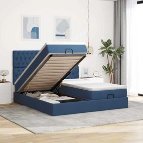 Estrutura de cama otomana com colchões 200x200cm tecido azul