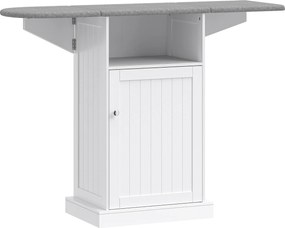 HOMCOM Móvel com Tábua de Engomar Dobrável sobre Rodas com Prateleira Aberta e Armário 121x37x89 cm Branco e Cinza | Aosom Portugal