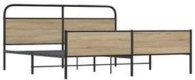 Estrutura de cama sem colchão 200x200cm metal carvalho fumado