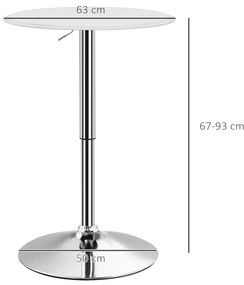 Mesa de Bar com Altura Ajustável Giratória 360° com Base Redonda Mesa Alta Moderna para Cozinha Ø63x67-93 cm Branco