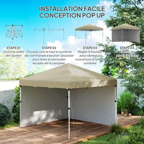 Tenda de jardim pop-up 297C x 297L x 288A cm, dobrável, com altura ajustável, proteção UV 30+, 2 paredes laterais e saco de transporte incluído bege
