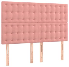 Cama box spring c/ colchão/LED 140x190 cm veludo rosa