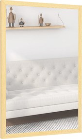 Espelho de parede retangular de 60 x 40 cm, com moldura em madeira natural, ideal para a casa de banho, sala de estar ou quarto