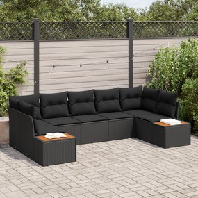 Conjunto de Sofá de Jardim com Almofadas Preto Poly Rattan Acácia