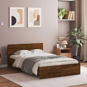 Estrutura cama cabeceira/luzes LED 140x190 cm carvalho castanho