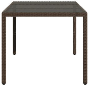 Mesa de jardim com tampo de vidro 150x90x75 cm vime PE castanho