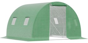 Estufa Tipo Túnel 3x3x2 m com Paredes Laterais Enroláveis 4 Janelas de Malha e Porta Enrolável com Fecho de Correr Verde