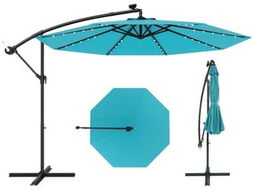 Guarda-sol Solar 3M com 40 Lâmpadas Painel Solar Ajuste de Inclinação com Base Cruzada (SEM PESOS) Iluminado para Pátio Jardim Turquesa