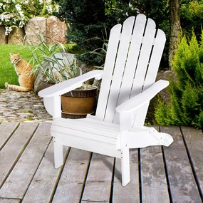 Outsunny Cadeira Adirondack de Madeira Dobrável Cadeira de Jardim com Apoio para os Braços e Encosto Alto para Terraço Balcão Exterior Carga Máx. 113kg 73x73x92cm Branco