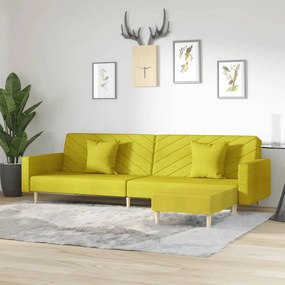 vidaXL Sofá-cama de 2 lugares c/ 2 almofadas/apoio de pés tecido verde