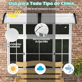 Toldo para janelas ou portas 122 x 99 cm Proteção solar Chuva Neve Vento Policarbonato, alumínio Preto