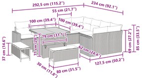 Conjunto de Sofás de Jardim vidaXL com Almofadas Cinza Rattan Poliéste