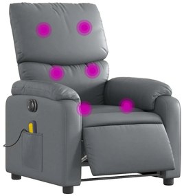 Poltrona massagens reclinável elétrica couro artif. cinzento