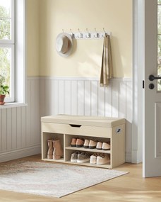 Banco sapateira com 3 compartimentos abertos 30 x 80 x 44 cm Bege natural