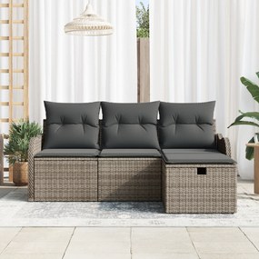 Conjunto de Sofá de Jardim de 4 Peças com Almofadas Cinza em Rattan Po