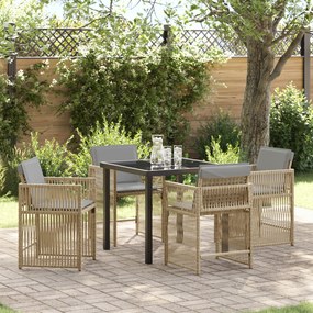 vidaXL Conjunto de Jantar de Jardim de 5 Peças com Almofadas Bege Rattan Poliéster