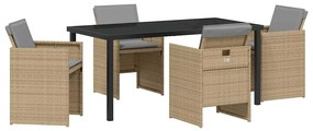 Conjunto de Jantar de Jardim com 5 Peças da com Almofadas Bege