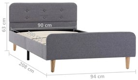 Estrutura de cama em tecido 90x200 cm cinzento-claro