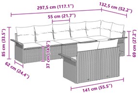Conjunto de Sofá de Jardim de 8 Peças com Almofadas Rattan Poliéster B