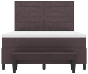 Cama Box Spring com Colchão &amp; Banco Castanho 140x200 cm Tecido