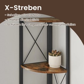 Estante de canto com 5 níveis, 160 cm de altura Castanho Vintage-preto