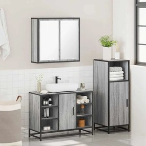 3 pcs Conjunto móveis casa de banho madeira proc. cinza sonoma