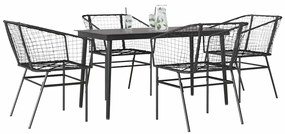 vidaXL Conjunto de jantar jardim 5 peças vidro vime PE preto