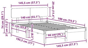Cama com cabeceira 140x190 cm em madeira de pinho