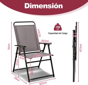 Conjunto de 2 cadeiras dobráveis para jardim exterior com braços e encosto Estrutura triangular para varanda Jardim Cinzentas