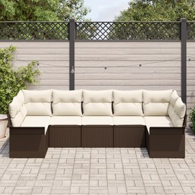 Conjunto de Sofás de Jardim vidaXL de 7 Peças com Almofadas Castanho R