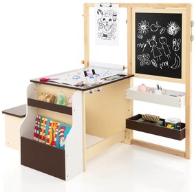 Conjunto de mesa e banco de madeira para centro de arte infantil - cinza