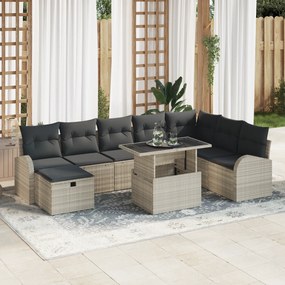 Conjunto de Sofás de Jardim vidaXL 9 peças com Almofadas Cinza Claro R