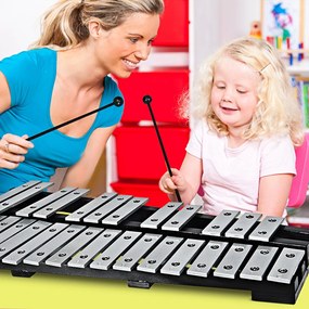 Xilofone Glockenspiel de 27 notas com base de madeira para crianças