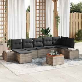 vidaXL Conjunto de Sofá de Jardim de 8 Peças com Almofadas Cinza Rattan Sintético Acácia