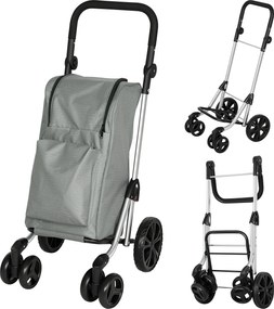 HOMCOM Carrinho de Compras Dobrável de 46 L de Alumínio com Saco Térmico 3 em 1 com 6 Rodas e Asa Ajustável 44x58x100 cm Cinzento | Aosom Portugal
