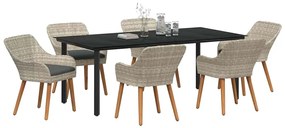 Conjunto de sala de jantar 7 pcs Cinza claro e preto