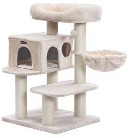 Árvore para gatos FEANDREA, Torre para gatos com poleiro de pelúcia XXL, Condomínio para gatos com unidades ajustáveis, Brinquedos para gatos, Postes extra grossos totalmente revestidos em sisal, Estável, Bege PCT01M