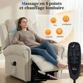 Poltrona elevatória elétrica, poltrona relaxante elétrica com função de massagem e aquecimento, 87 x 87,5 x 108 cm, bege