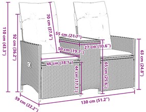 Sofá de jardim reclinável 2 lugares com mesa vime PE bege